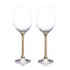 Pair of 24ct Gold Leaf Stem Crystal Wine Glasses