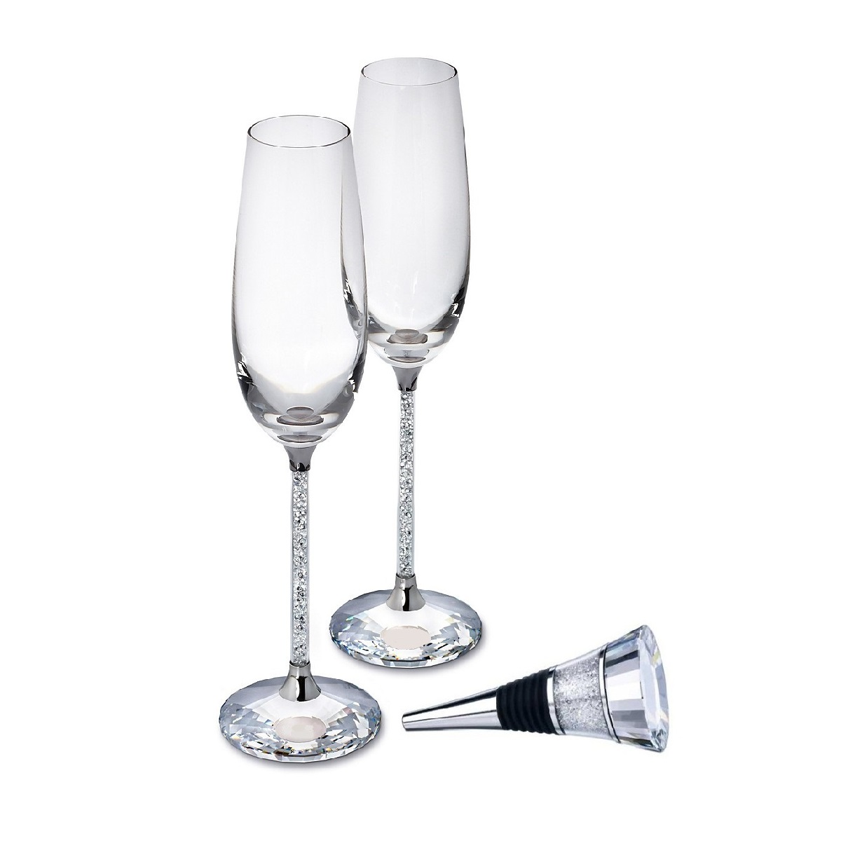 Crystal Champagne Flutes Glasses Tall Stem Filled with Finest Czech Crystals Pair Most Perfect Gift for Wedding Anniversary Engagement 
