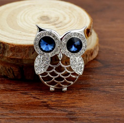 Diamante Blue Eyed Owl Pin Brooch
