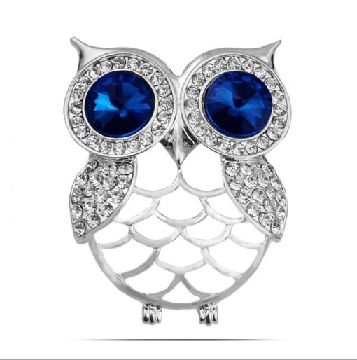 Diamante Blue Eyed Owl Pin Brooch