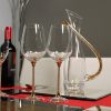 Crystal Wine Glasses and Decanter Set with Gold Swarovski Crystals.