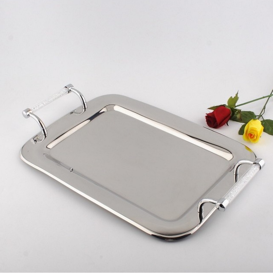 Rectangular Stainless Steel Serving Tray With Swarovski Crystal Filled Stainless Steel Serving Trays Rectangular