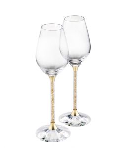 Pair of Wine Glasses with Gold Swarovski Crystal Filled Stem