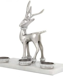 Tall Standing Reindeer Christmas Tealight Holder with Swarovski Crystals on Marble Base