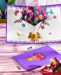 Pop Up 3D Blank Purple Card Floral Bouquet