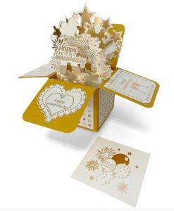 Pop Up 3D Gold Surprise Box Anniversary Card
