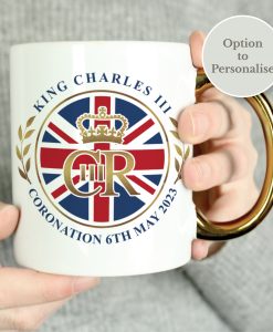 Personalised King Charles Coronation Commemorative Gold Handle Memorabilia Mug